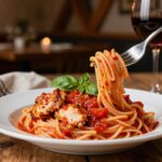 makaron z kurczakiem w sosie pomidorowym