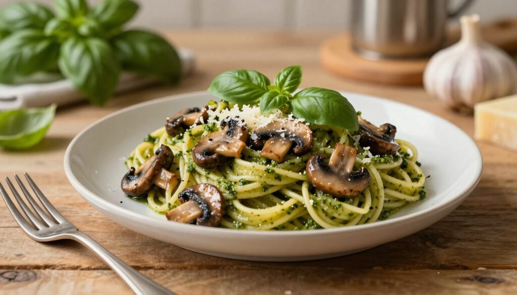 Makaron z pesto i pieczarkami - krok po kroku Makaron z pesto i pieczarkami - krok po kroku